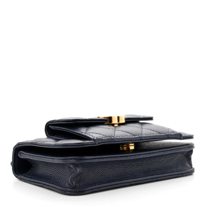 Chanel Caviar Quilted Pocket Twins Clutch With Chain Navy Blue 4 of 12