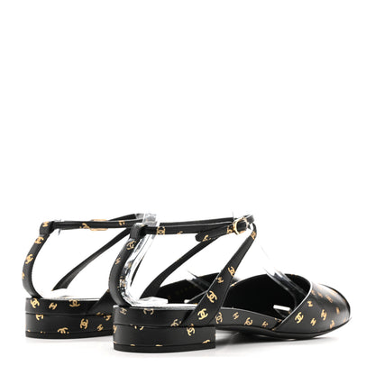 Chanel Printed Lambskin Patent Calfskin CC Slingback Flats 38.5 Black Gold 5 of 10