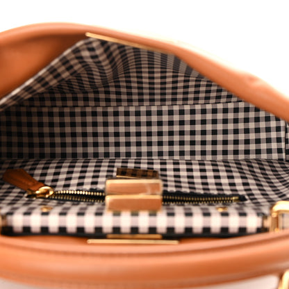 Fendi Nappa Vitello Century Gingham Embossed Mini Peekaboo Iconic Satchel Brandy White Black 6 of 15