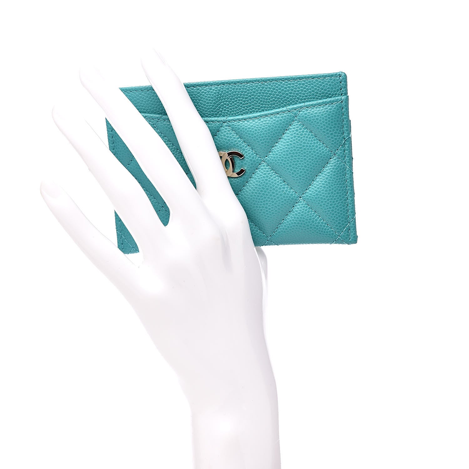Chanel Caviar Quilted Card Holder Turquoise 2 of 9