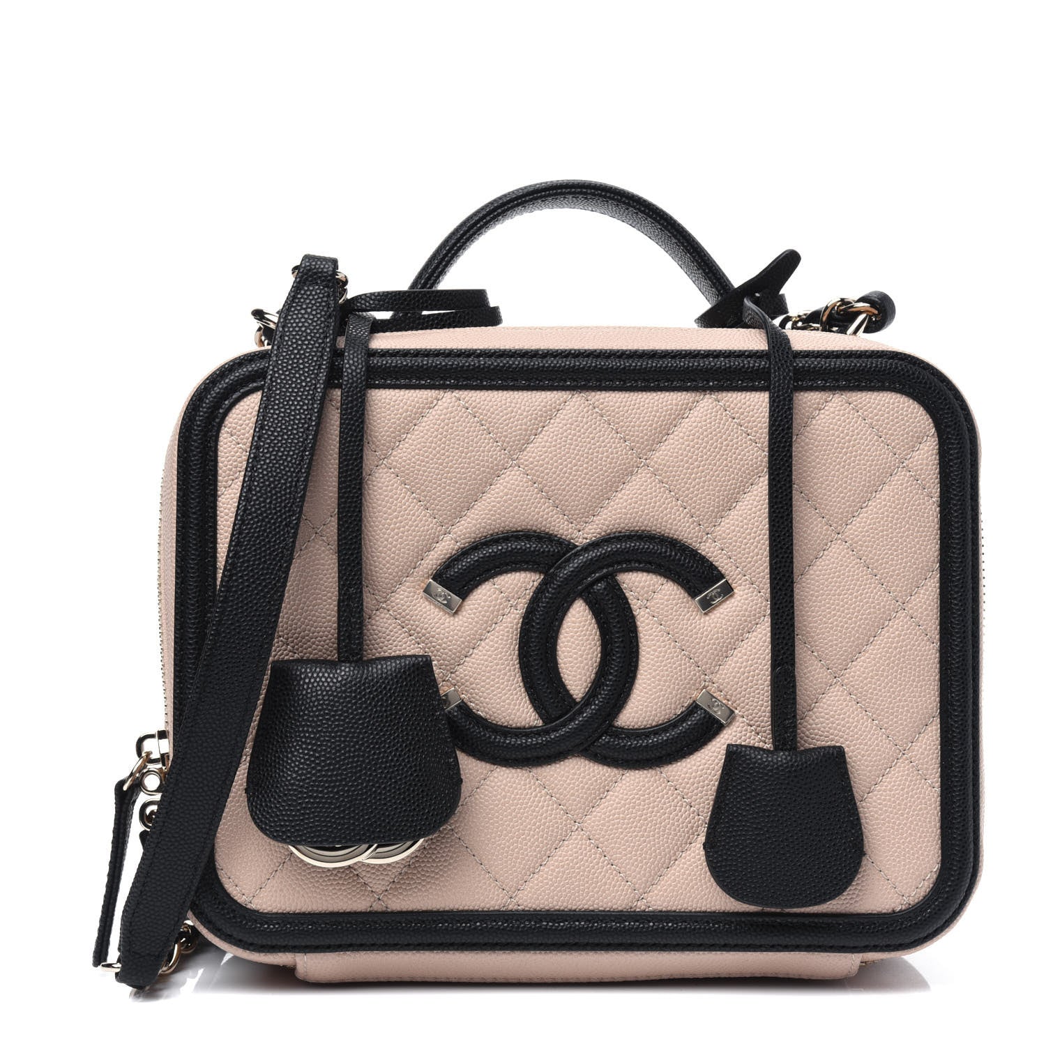 Chanel Caviar Quilted Medium CC Filigree Vanity Case Beige Black 1 of 28