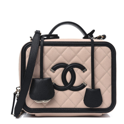Chanel Caviar Quilted Medium CC Filigree Vanity Case Beige Black 1 of 28