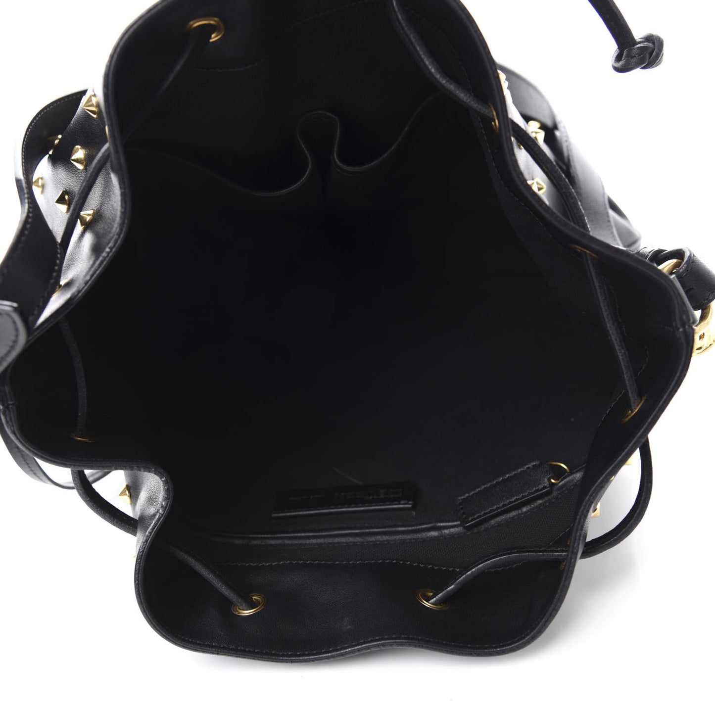 Calfskin Studded Padlock Bucket Bag Black