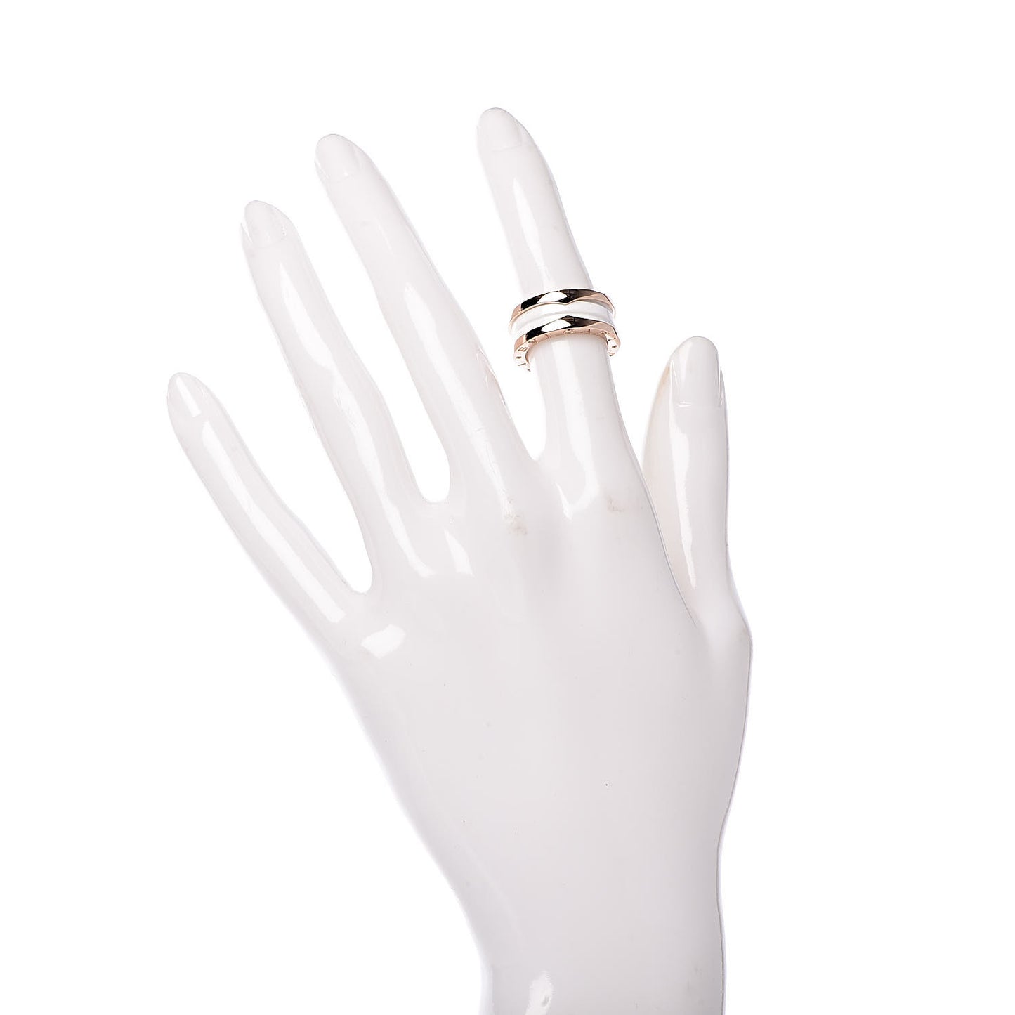 18K Rose Gold White Ceramic B.Zero1 Two-Band Ring 48 4.5