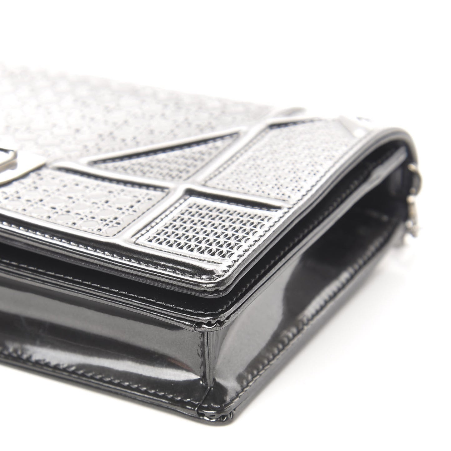 Metallic Patent Micro-Cannage Small Diorama Flap Bag Silver