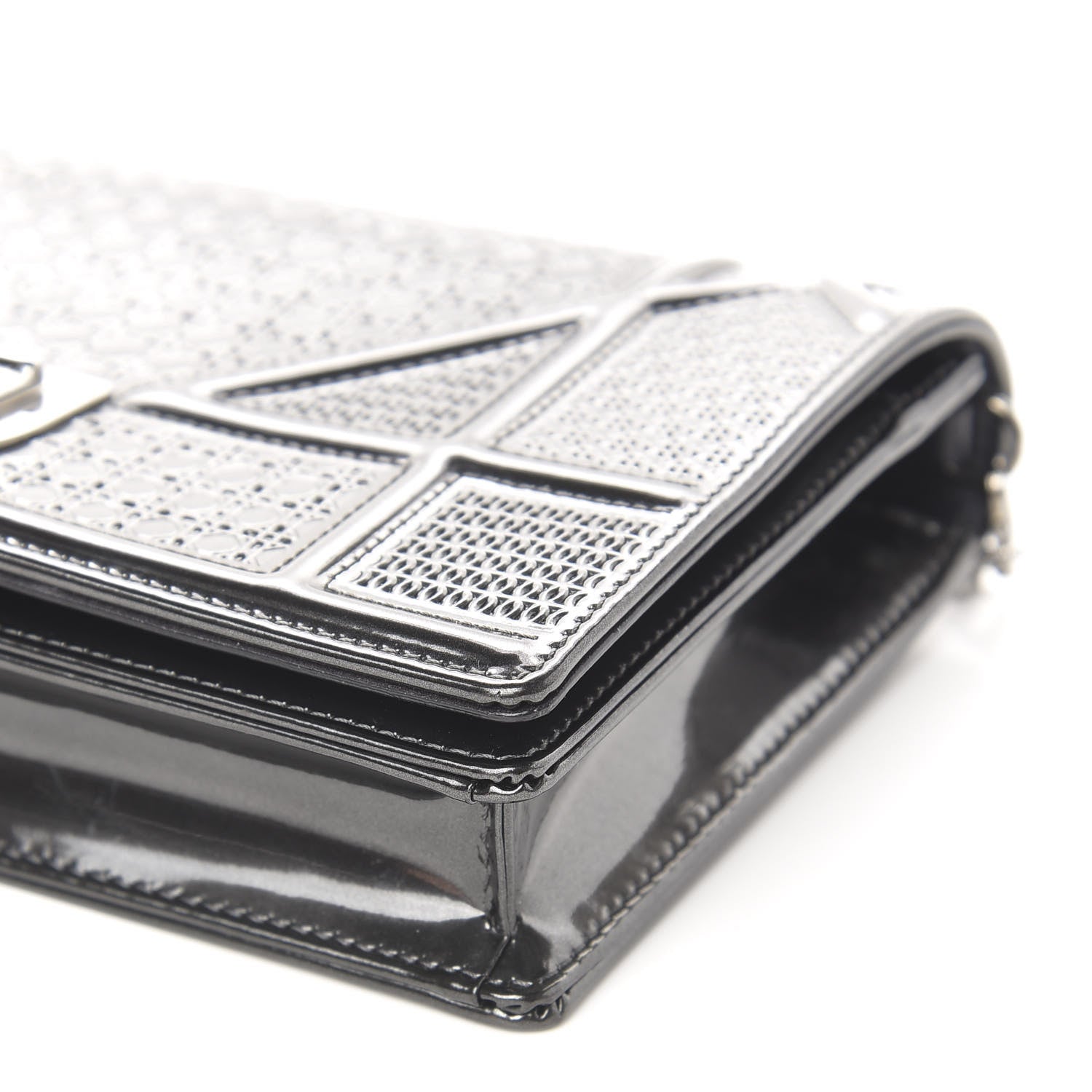 Christian Dior Metallic Patent Micro-Cannage Small Diorama Flap Bag Silver 9 of 10