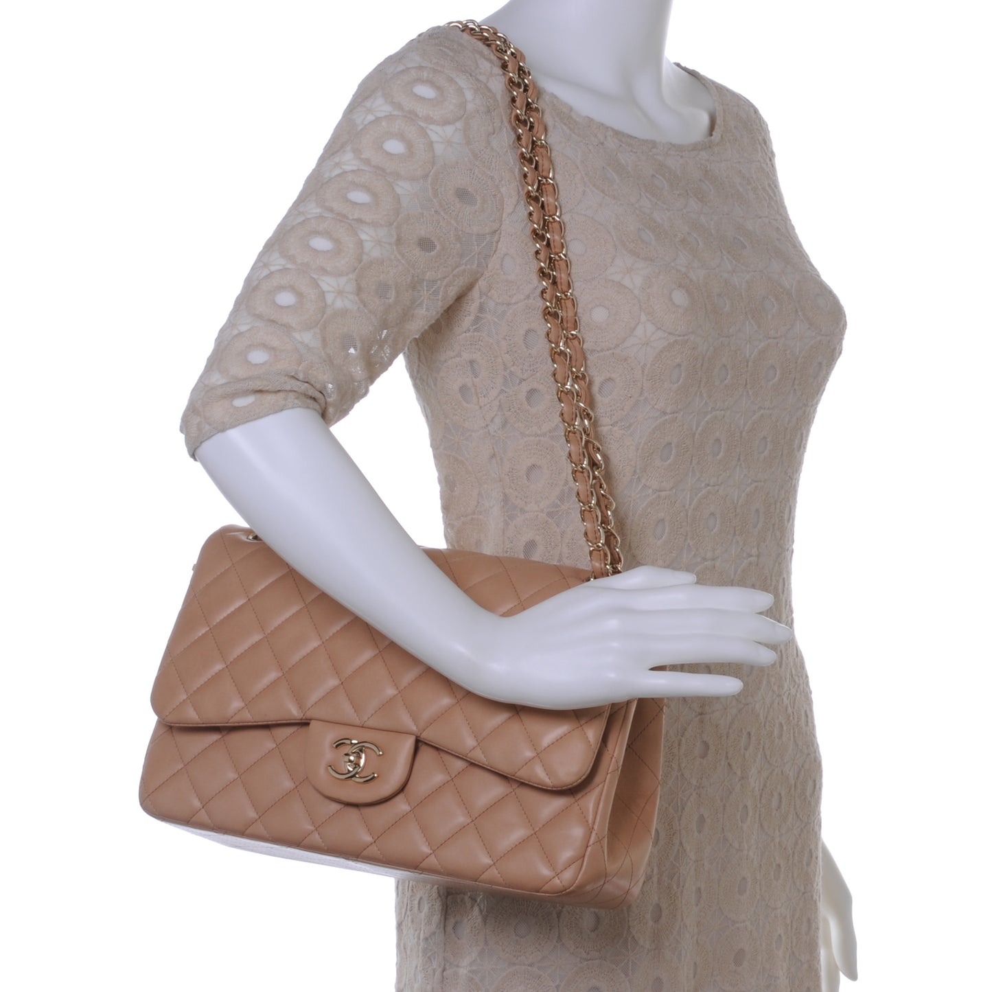 Lambskin Jumbo Double Flap Dark Beige