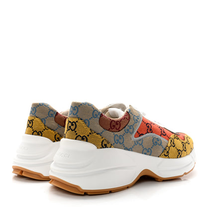 Gucci Monogram Multicolor Mens Rhyton Sneakers 8.5 Yellow Blue Great White Tabasco 4 of 11