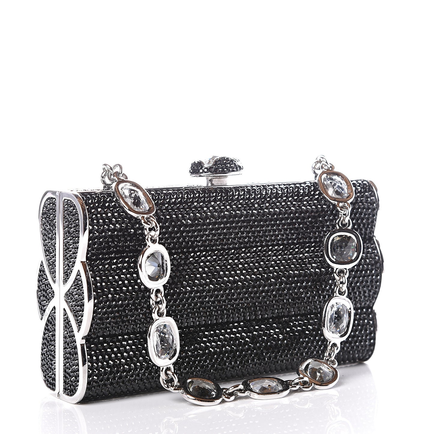 Swarovski Crystal Minaudiere Clutch Black Silver