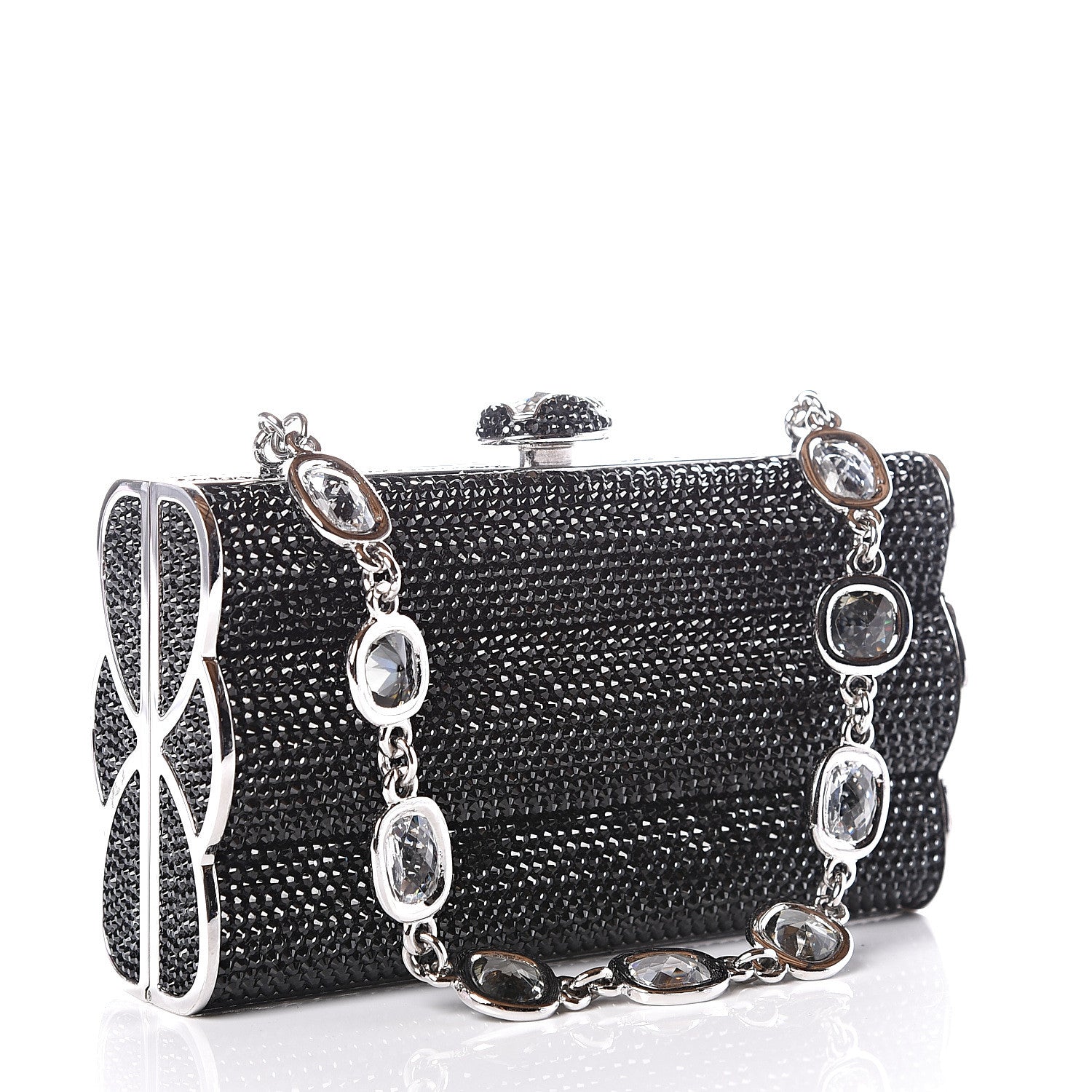 Judith Leiber Swarovski Crystal Minaudiere Clutch Black Silver 2 of 10