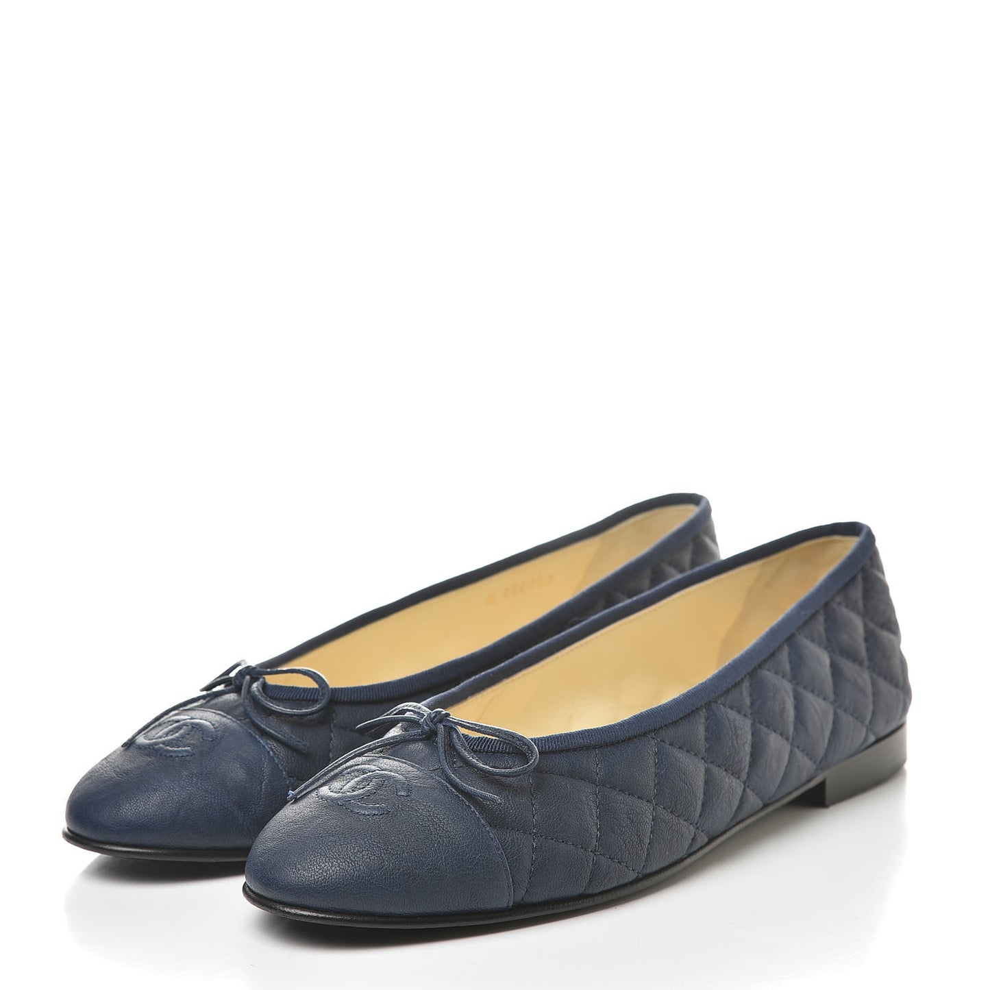 Lambskin Quilted Cap Toe Ballerina Flats 41 Navy