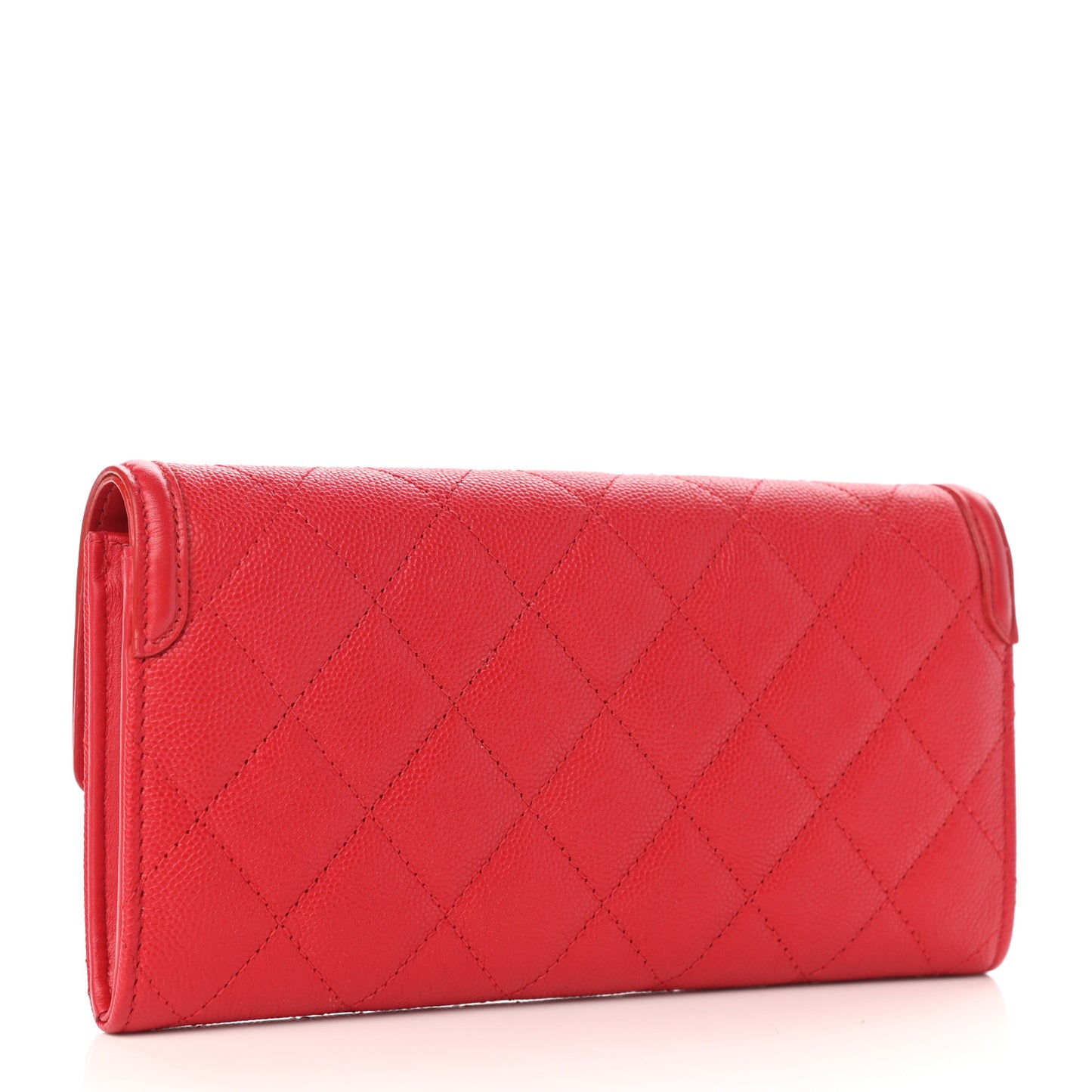 Caviar Quilted Large Filigree Gusset Flap Wallet Red