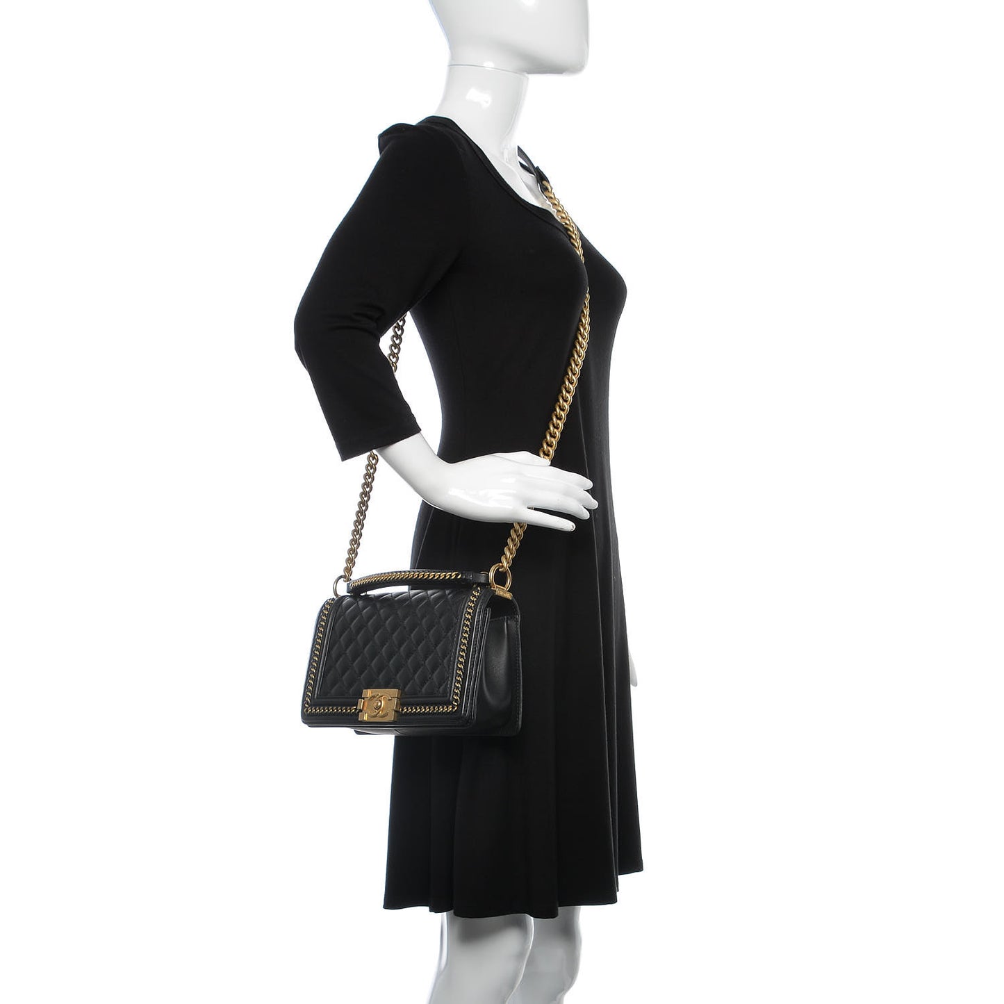 Calfskin Quilted Medium Boy Top Handle Flap Black