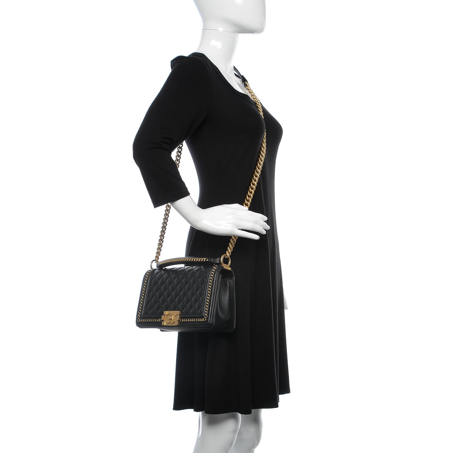 Chanel Calfskin Quilted Medium Boy Top Handle Flap Black 2 of 11