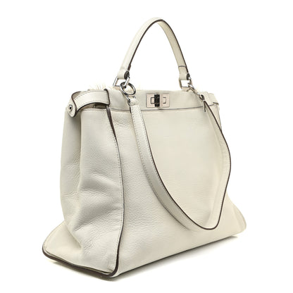 Fendi Calfskin Fur Monster Eyes Large Peekaboo Iconic Satchel White 3 of 27