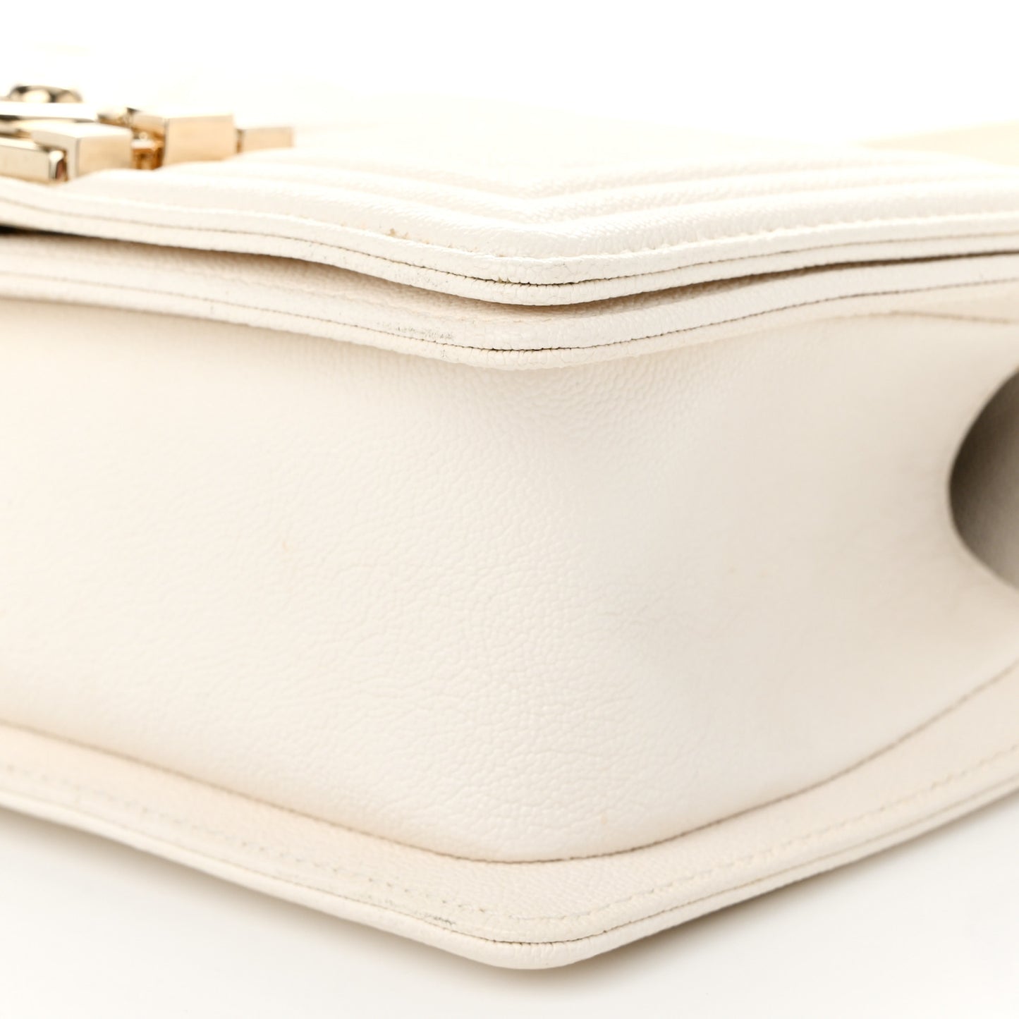 Caviar Chevron Quilted Small Boy Flap White