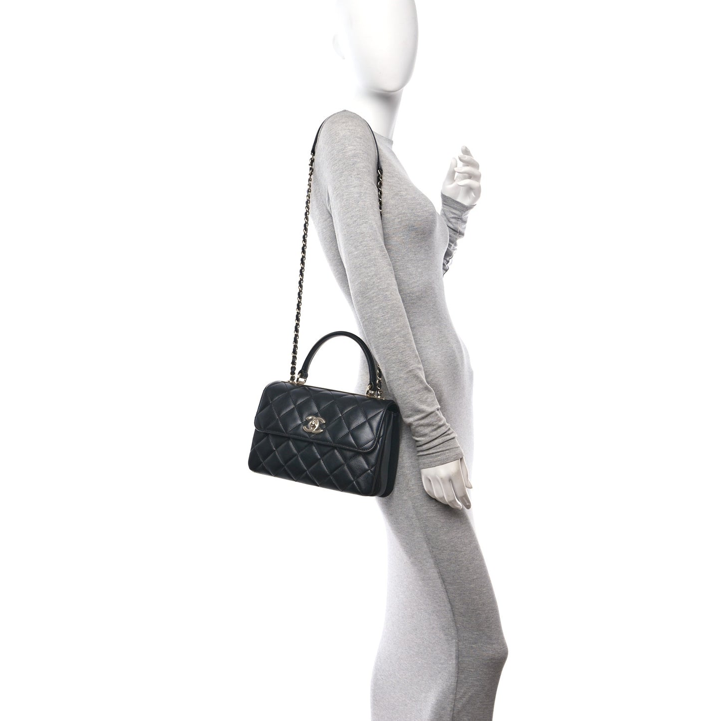 Lambskin Quilted Small Trendy CC Dual Handle Flap Bag Black