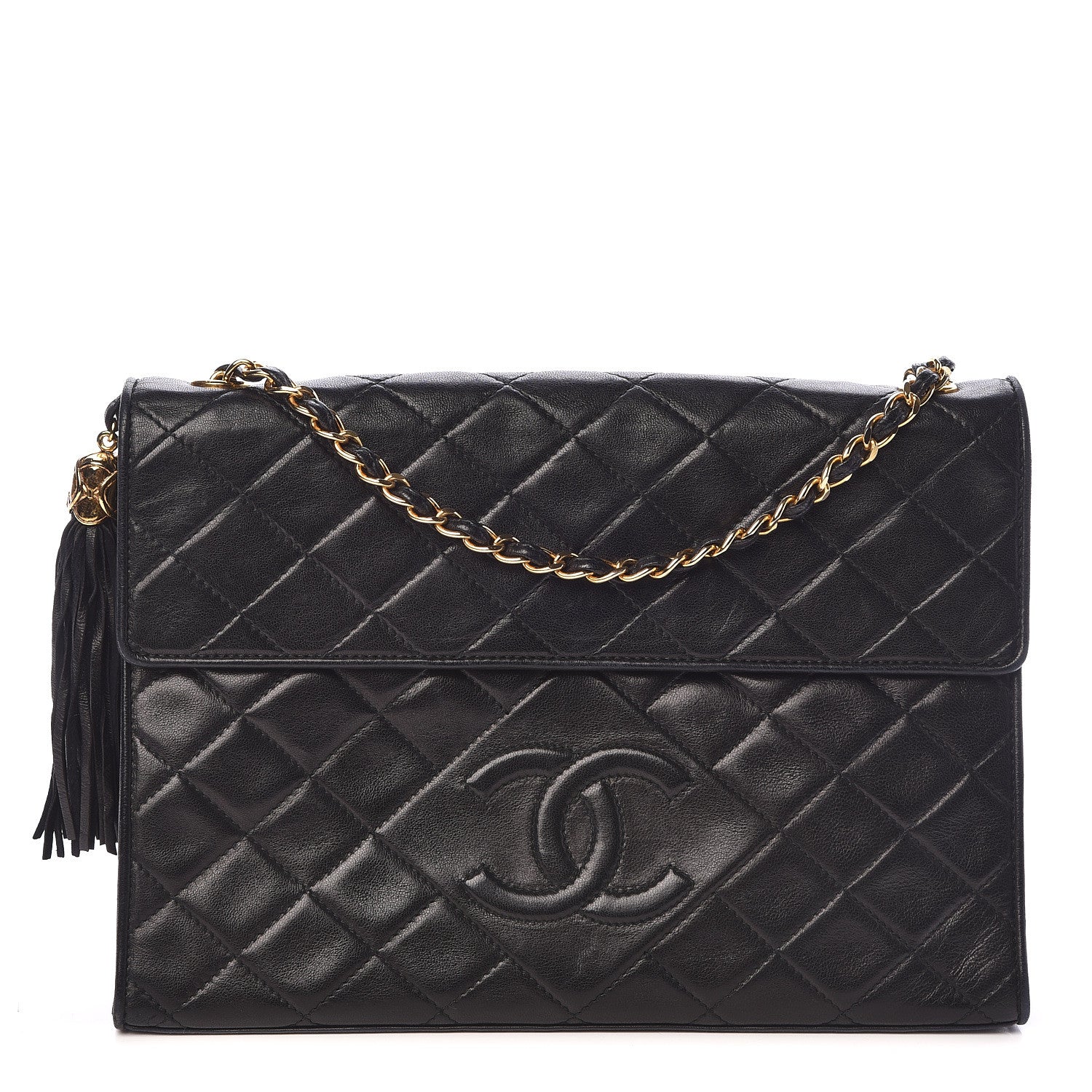 Chanel Lambskin Quilted CC Tassel Shoulder Flap Bag Black 1 of 13