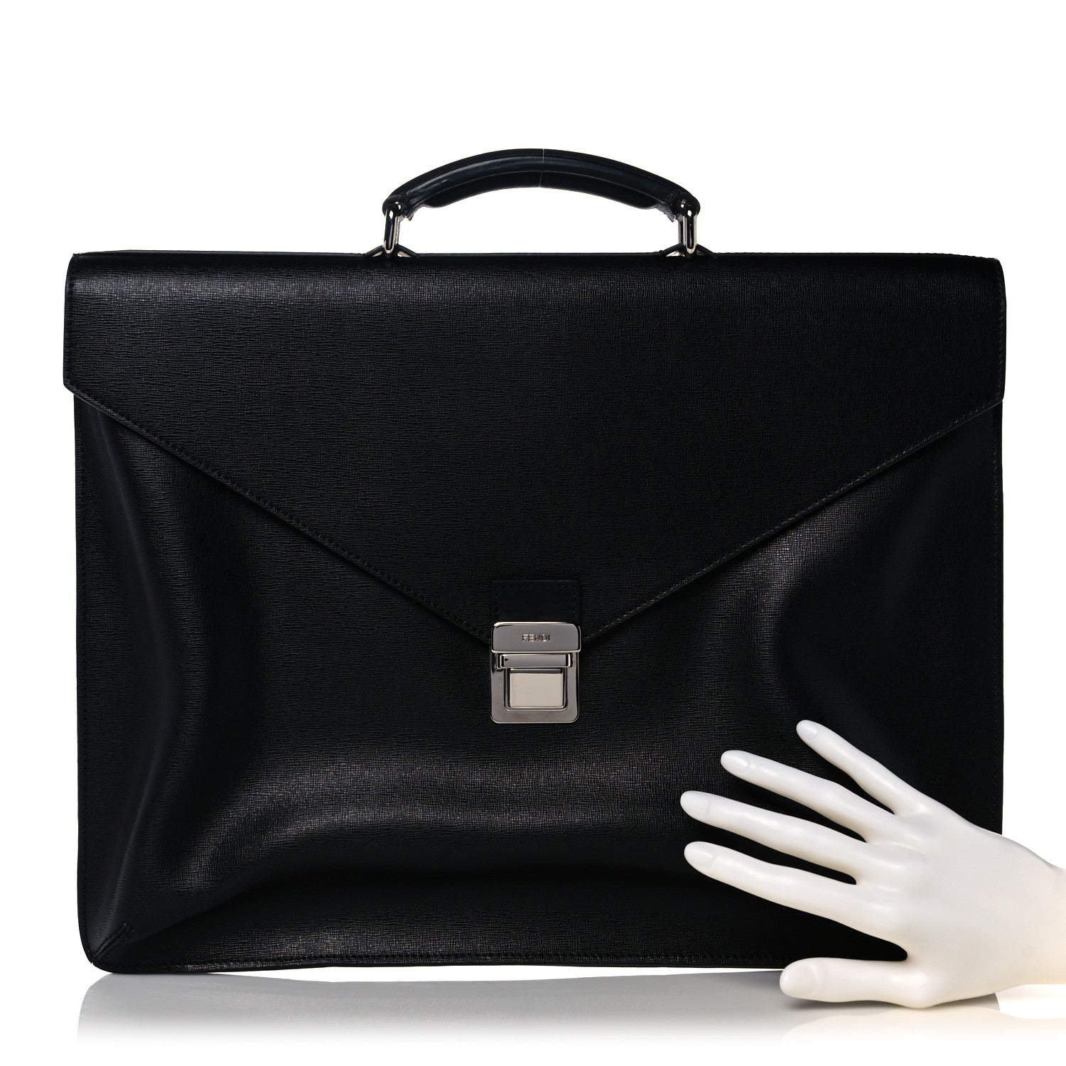 Fendi Vitello Elite Flamingo Slim Business Bag Black 2 of 11