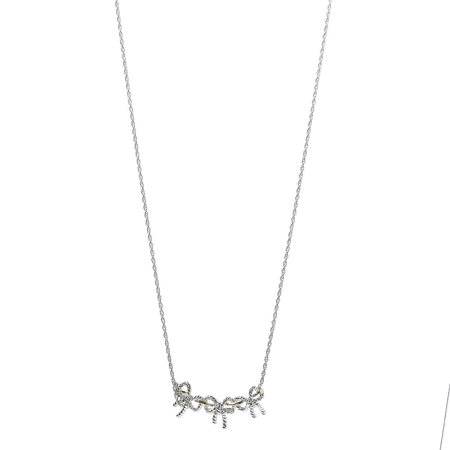 Sterling Silver 18K Yellow Gold Triple Bow Pendant Necklace