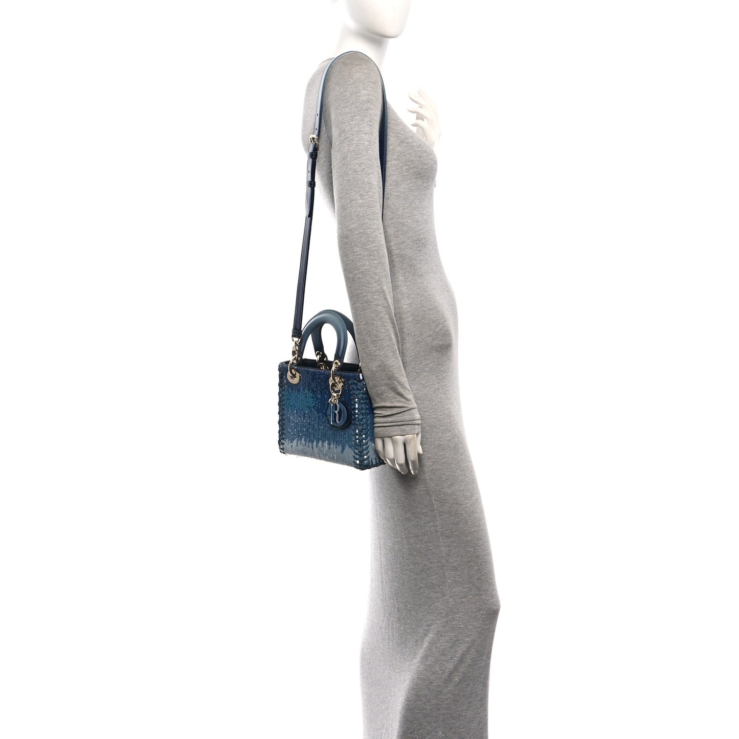 Calfskin Sequin Gradient Stitched Small Lady Dior Blue