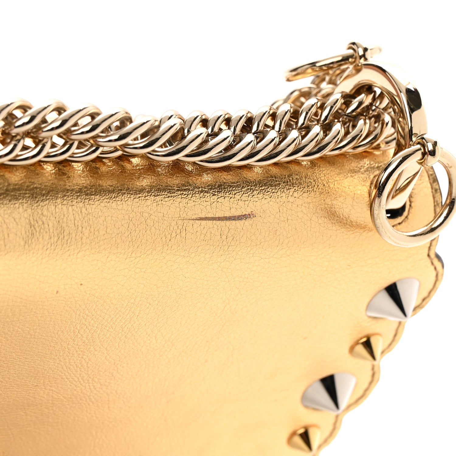 Fendi Vitello Catalan Mirror Scalloped Multi Studded Small Kan I Shoulder Bag Gold 11 of 12