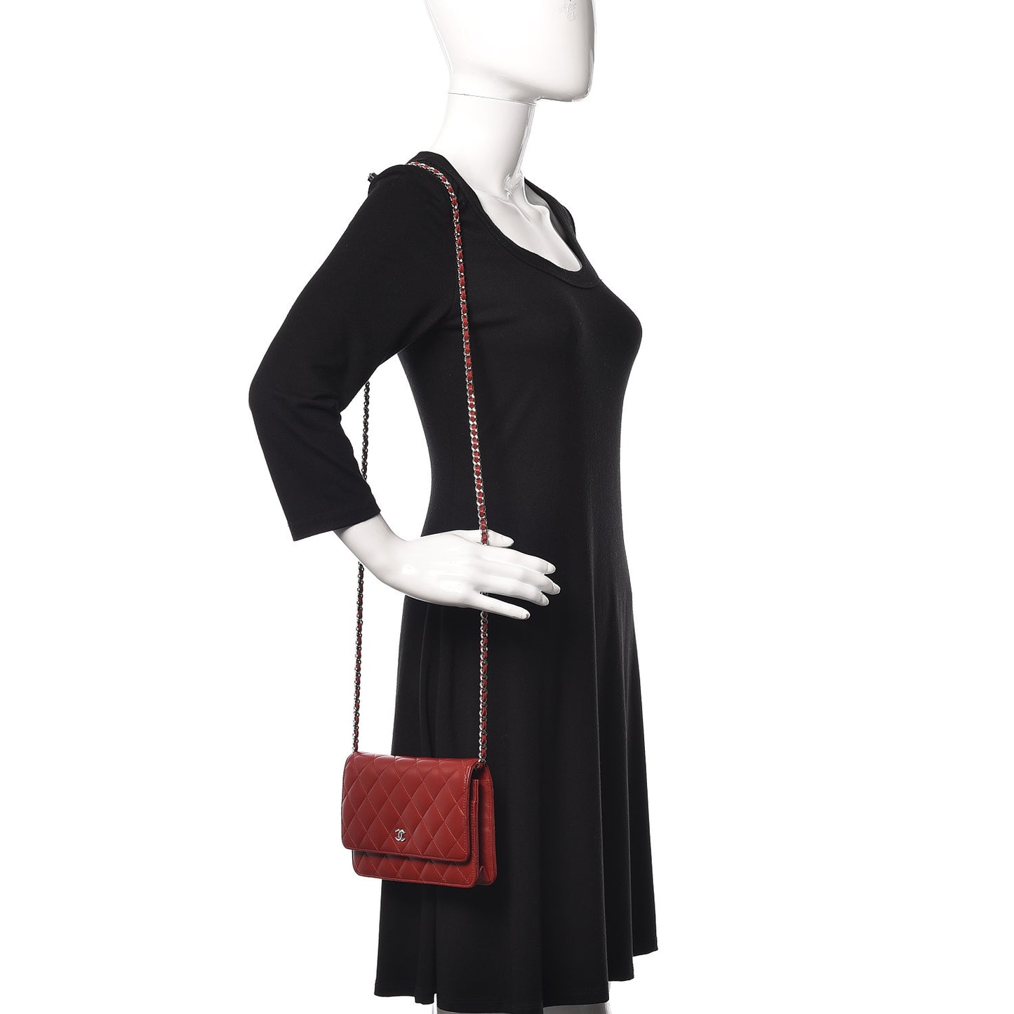 Lambskin Quilted Wallet On Chain WOC Red