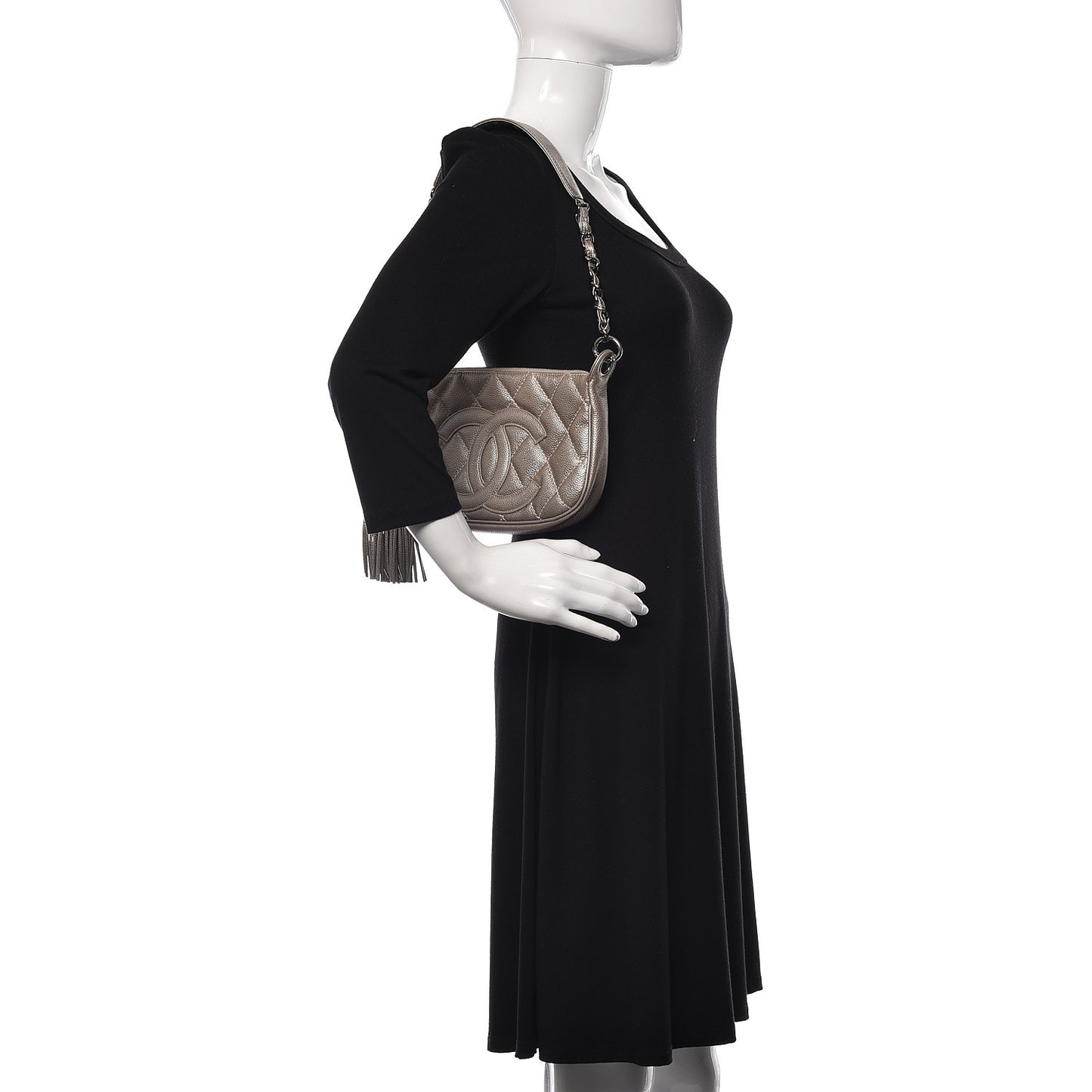 Metallic Caviar Quilted Timeless CC Shoulder Bag Light Gold