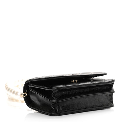 Chanel Calfskin Quilted Mini Maxi Pearls Wallet On Chain WOC Black 4 of 10