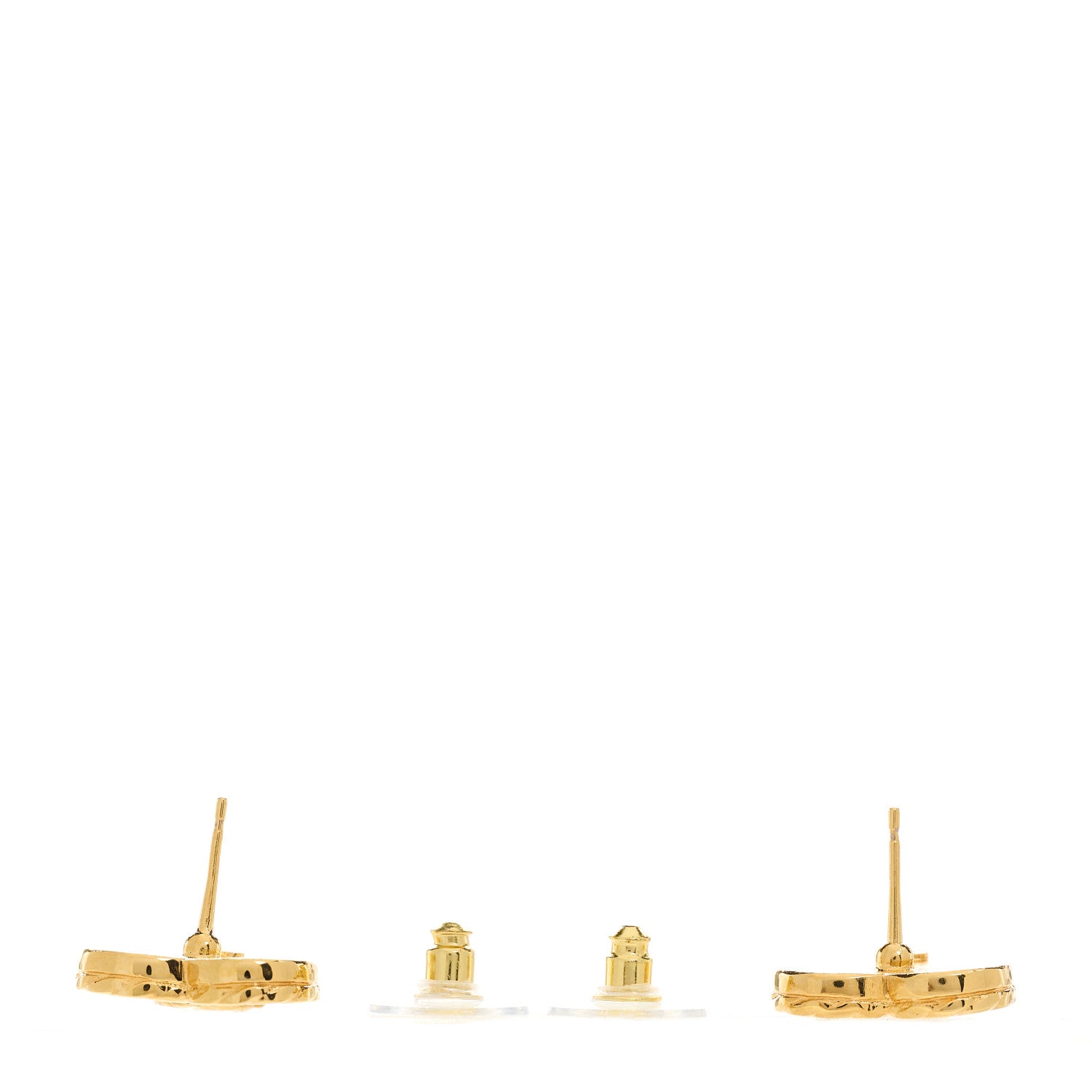Chanel Metal Enamel CC Denim Heart Earrings Gold Blue 3 of 5