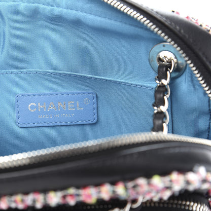 Chanel Lambskin Quilted Tweed Elegant Trim Front Zip Camera Case Black 6 of 10