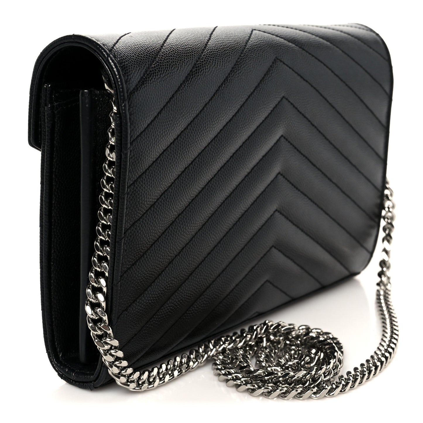 Grain De Poudre Matelasse Chevron Monogram Chain Wallet Black