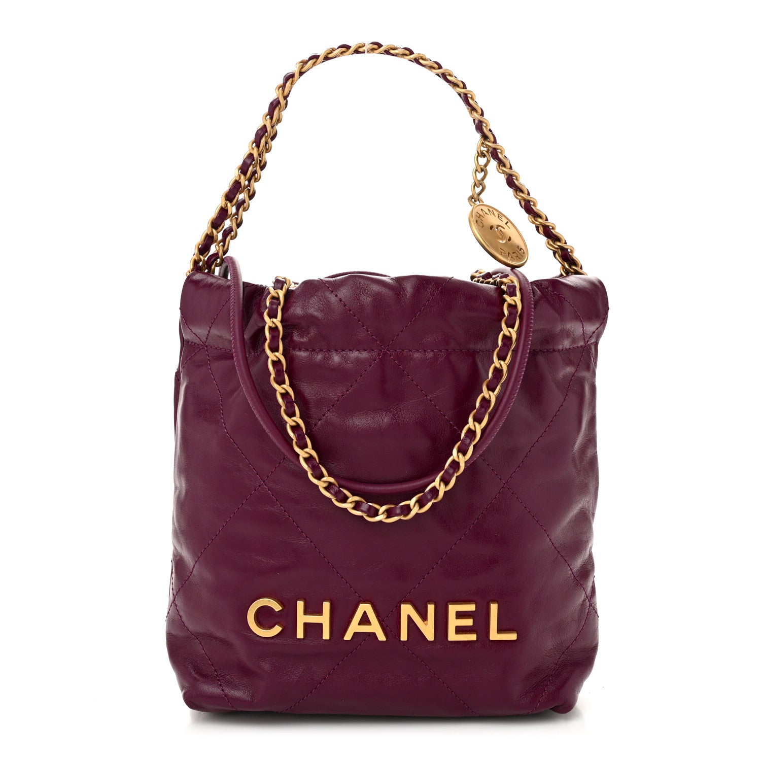 Chanel Shiny Calfskin Quilted Mini Chanel 22 Dark Purple 1 of 10