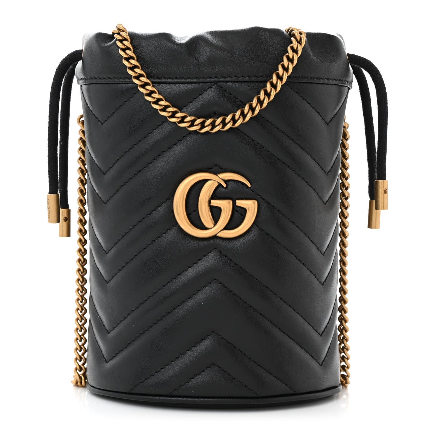 Calfskin Matelasse Mini GG Marmont 2.0 Bucket Bag Black