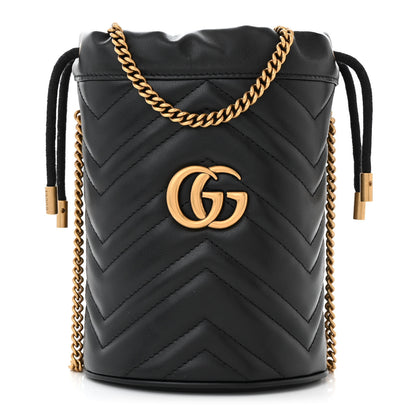 Gucci Calfskin Matelasse Mini GG Marmont 2.0 Bucket Bag Black 1 of 12
