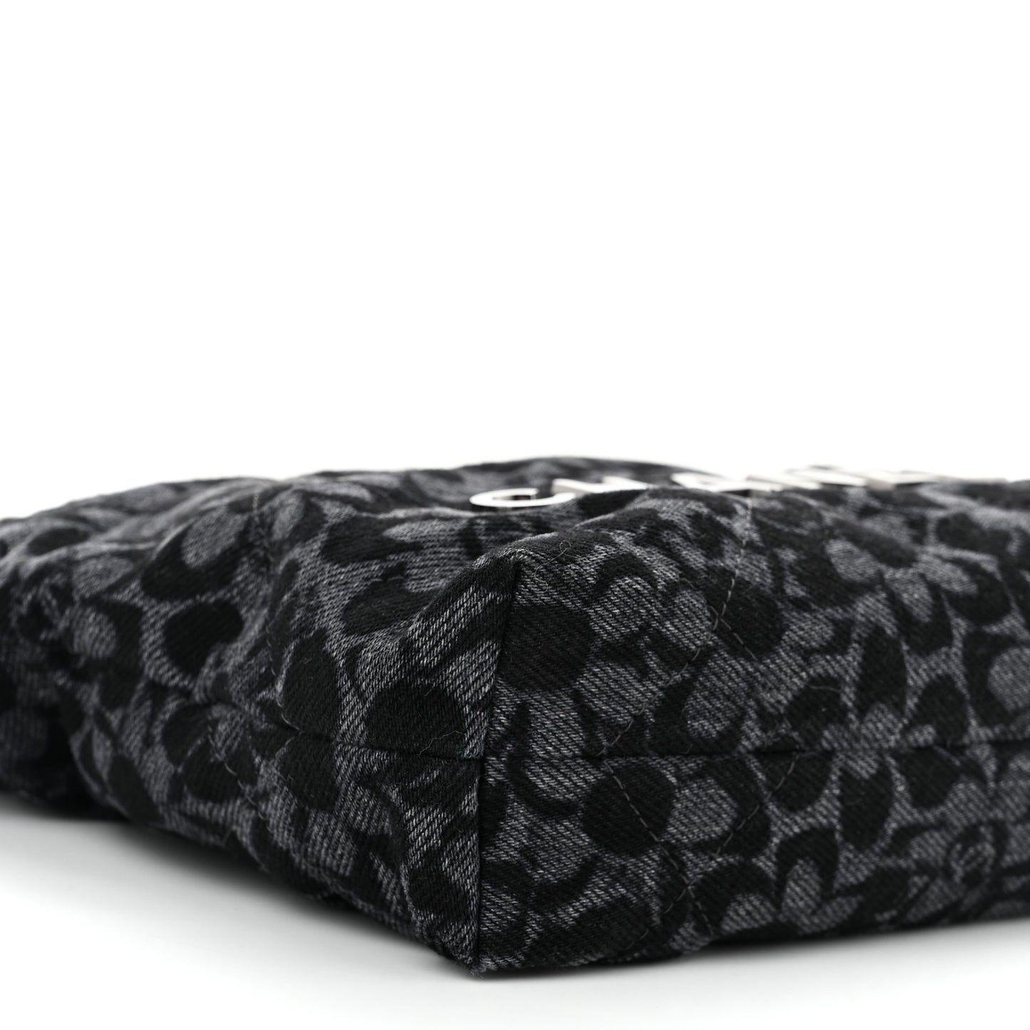 Denim Quilted Floral Print Mini Chanel 22 Black Grey