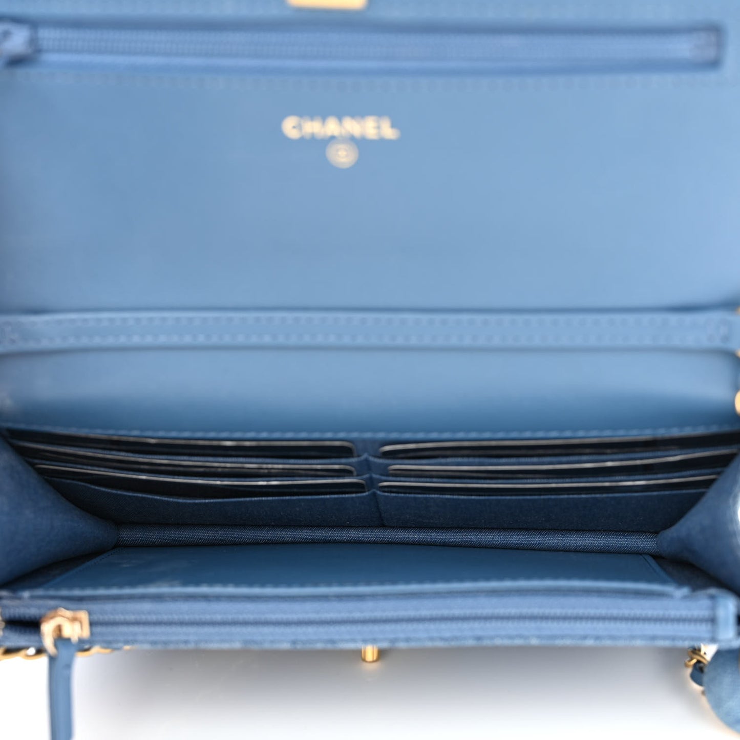 Denim Quilted CC Pearl Crush Wallet On Chain WOC Blue