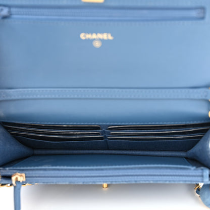 Chanel Denim Quilted CC Pearl Crush Wallet On Chain WOC Blue 5 of 14