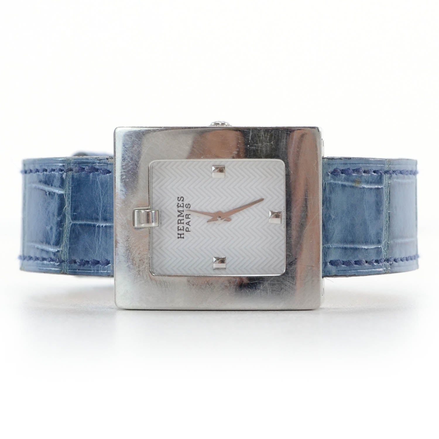 Hermes Stainless Steel Alligator 22mm Belt Quartz Watch Blue Jean 1 of 7