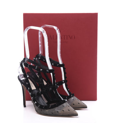 Valentino Garavani Mesh Point d'Esprit Suede Rockstud Ankle Strap 100mm Pumps 37.5 Black 10 of 10