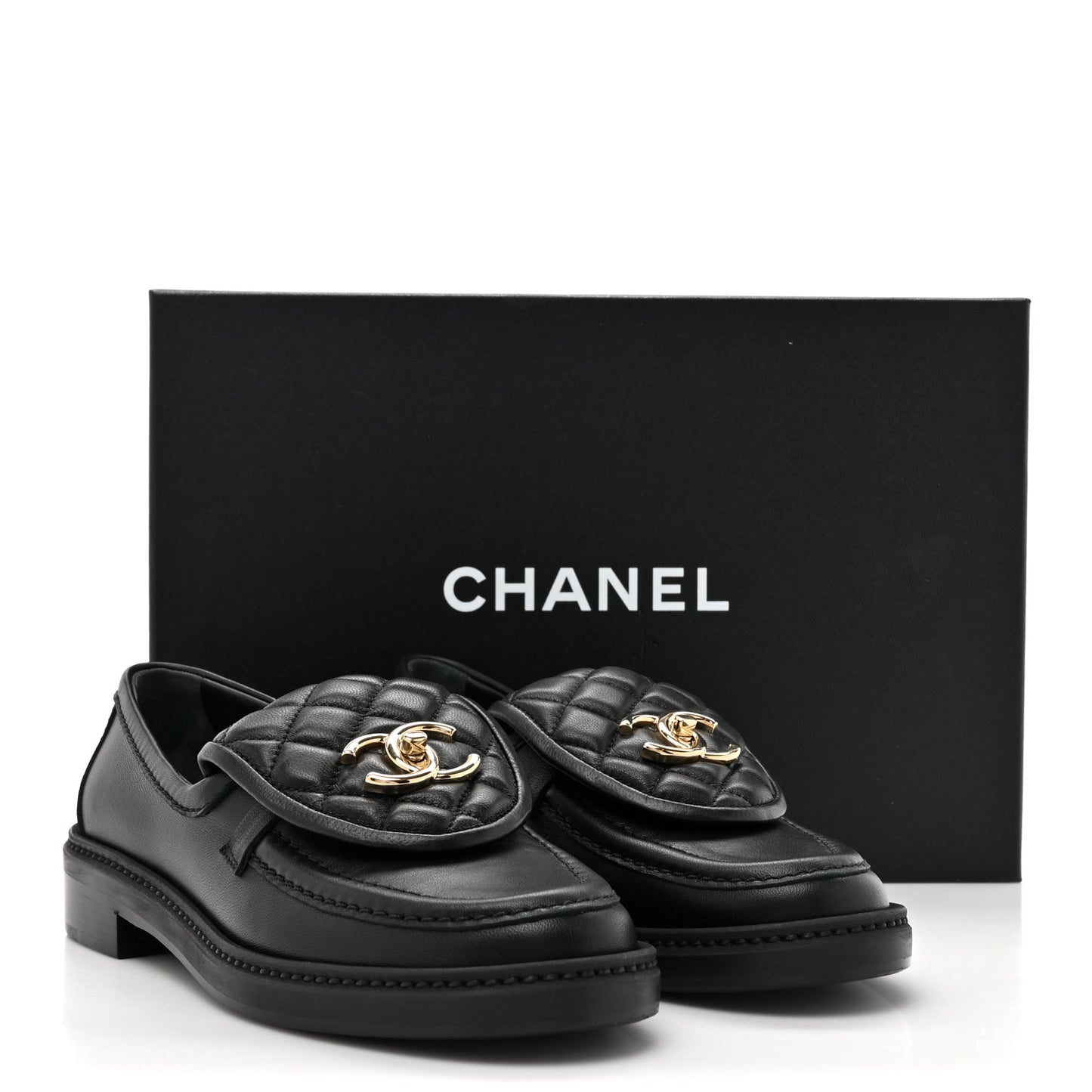 Lambskin Quilted CC Turnlock Loafers 35.5 Black