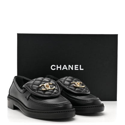Chanel Lambskin Quilted CC Turnlock Loafers 35.5 Black 9 of 9
