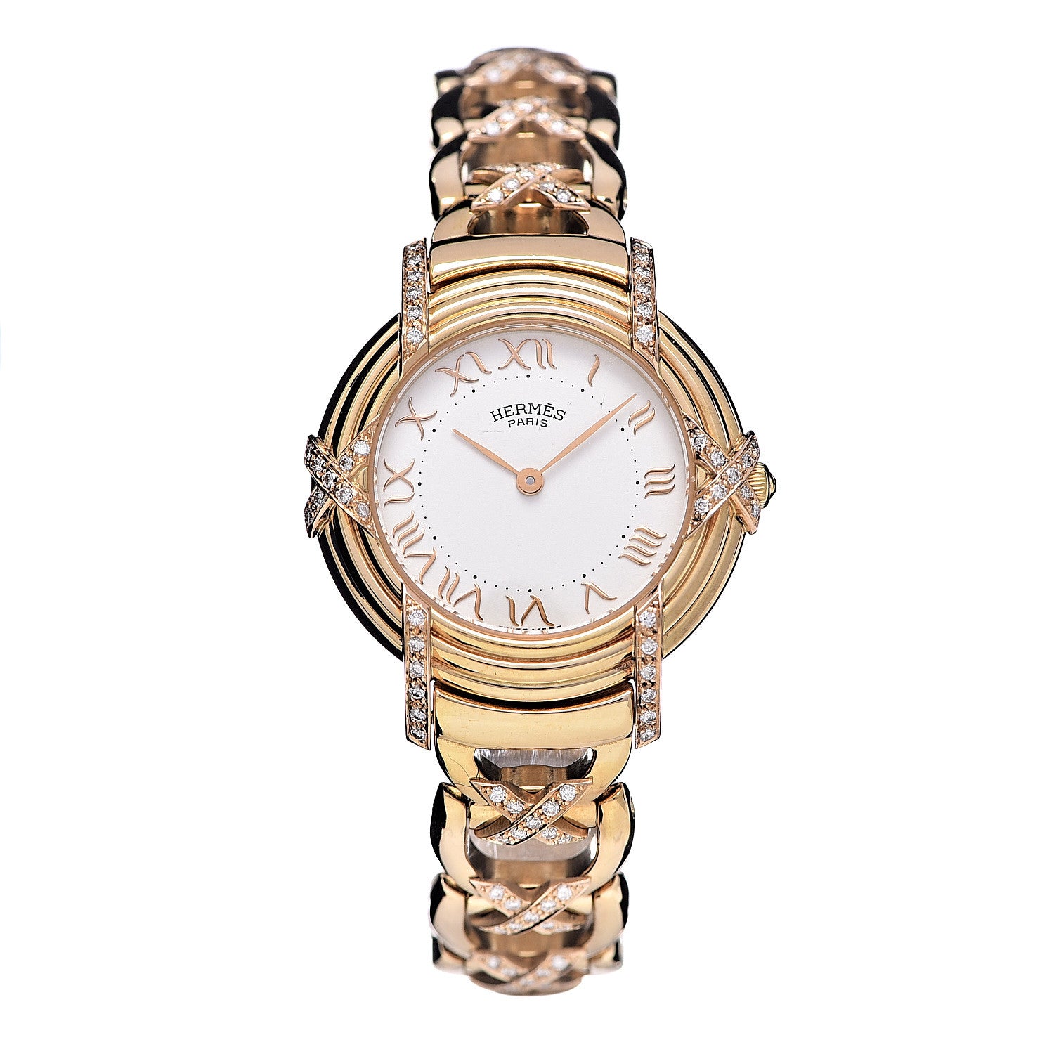 Hermes 18K Yellow Gold Diamond 26mm Ruban Quartz Watch 1 of 7