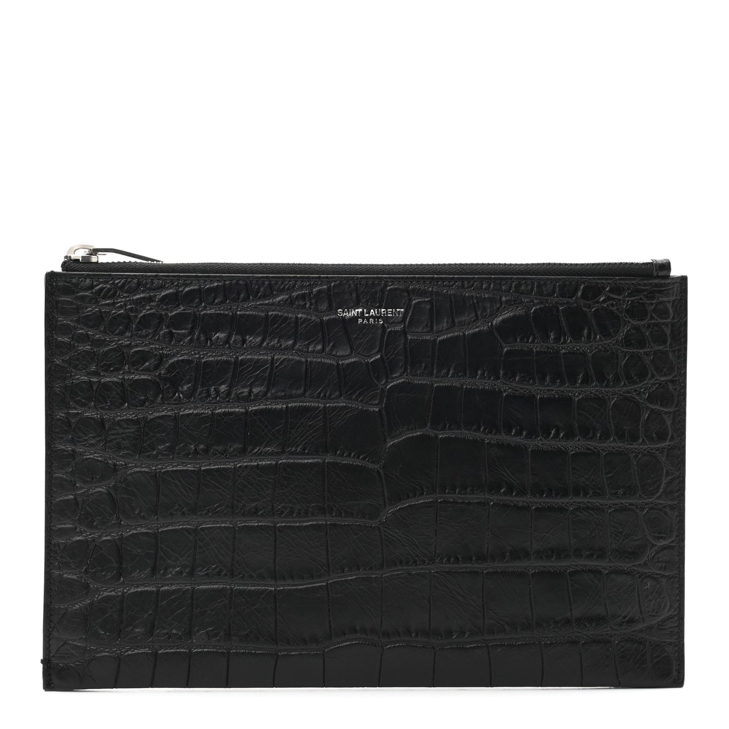 Calfskin Crocodile Embossed Zip Mini Tablet Sleeve Black