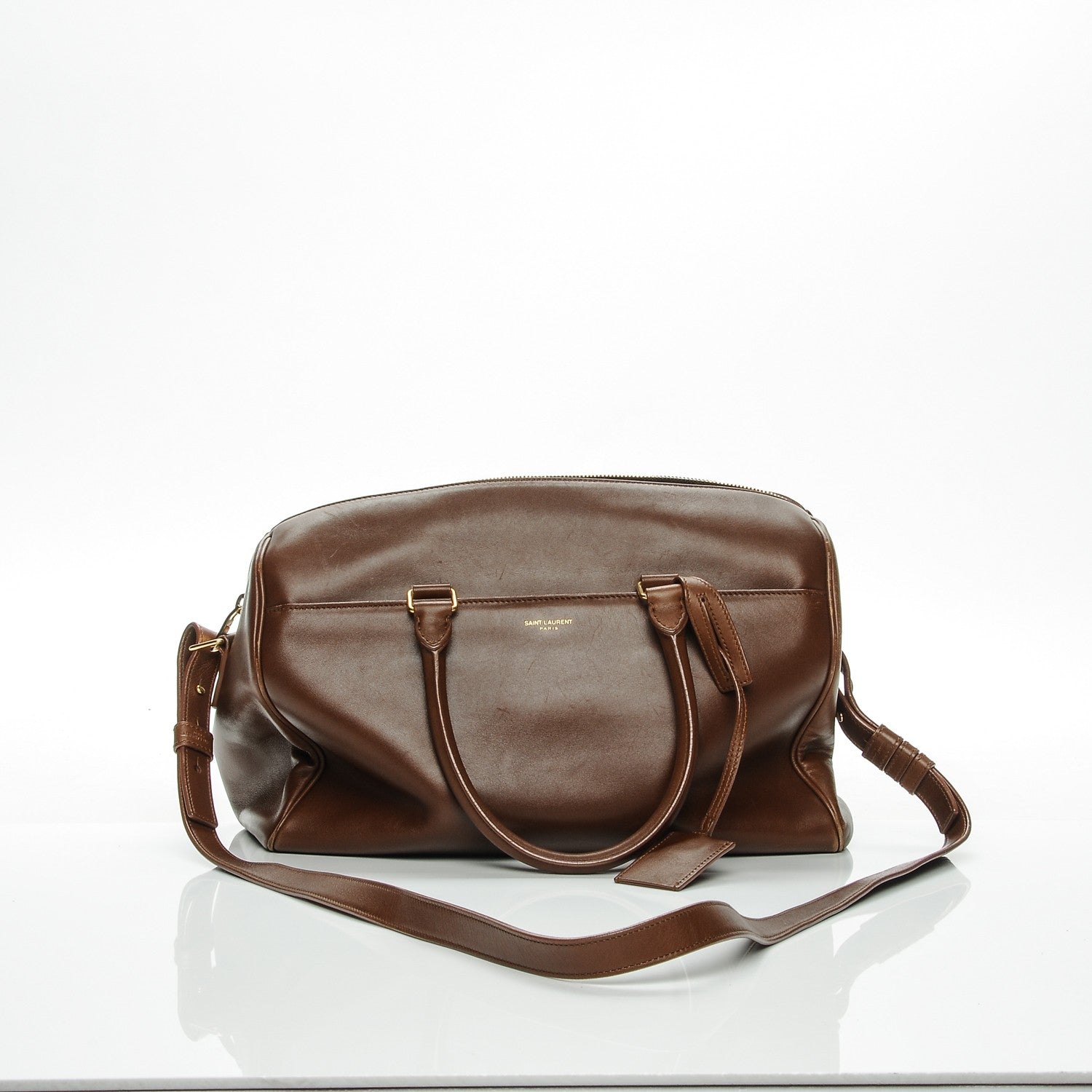 Saint Laurent Calfskin Classic Duffle 6 Cognac 8 of 13