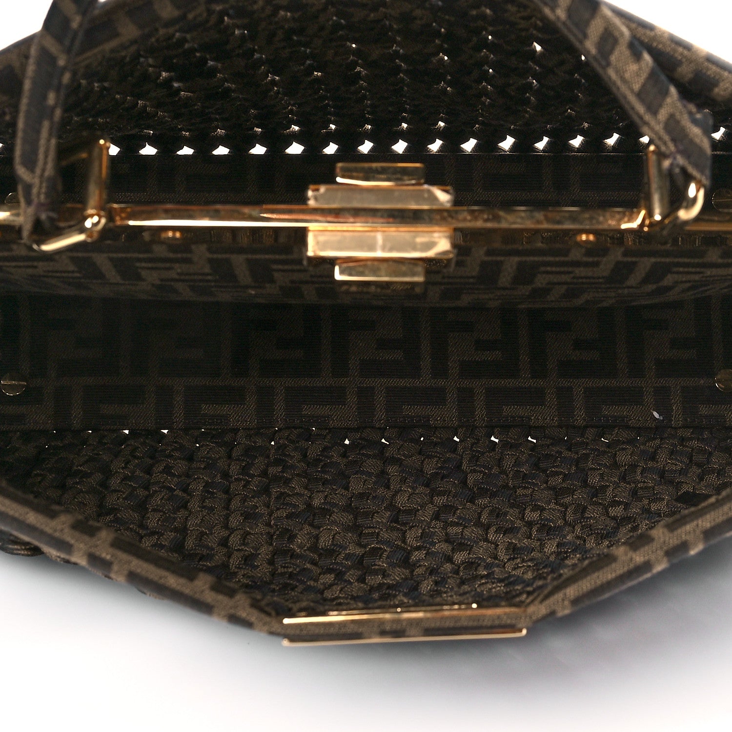 Fendi Fabric Jacquard FF 1974 Woven Knotted Medium Peekaboo Iconic Satchel Tobacco Moro 4 of 10