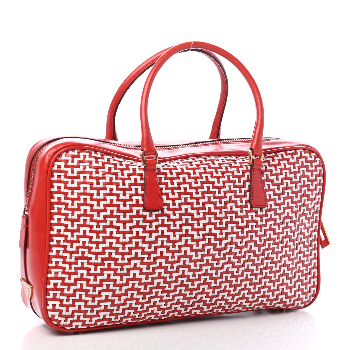 Goatskin Intreccio Top Handle Bag Bianco Fuoco