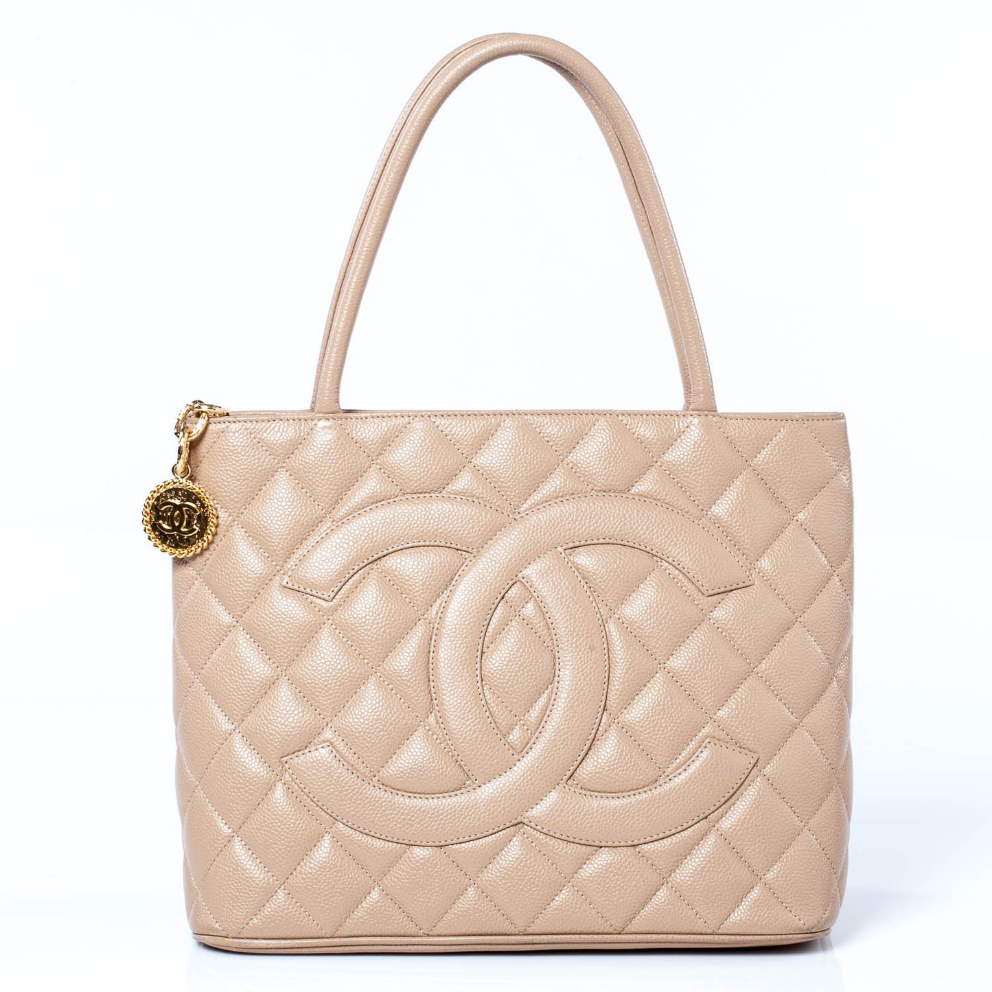 Caviar Quilted Medallion Tote Light Beige