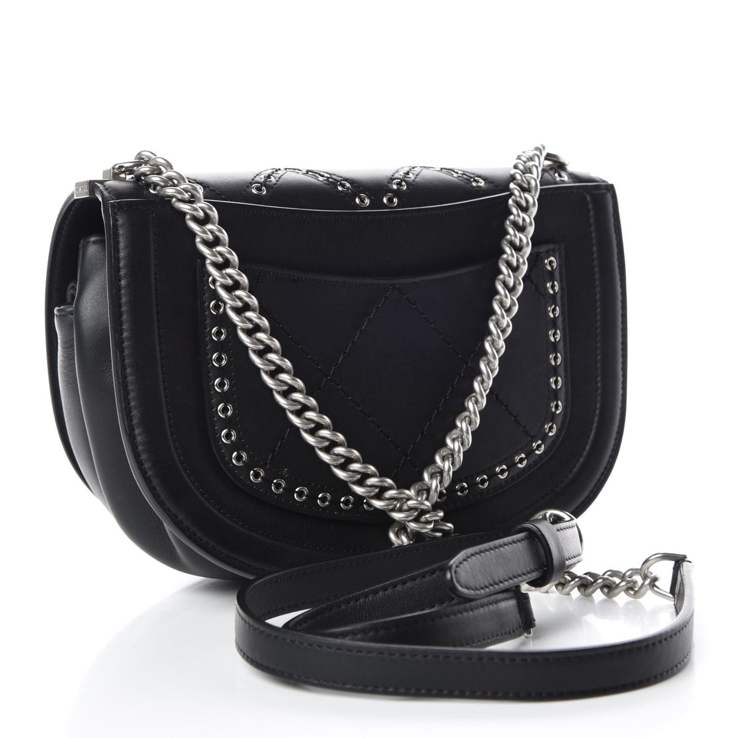 Calfskin Coco Eyelets Small Flap Bag Black