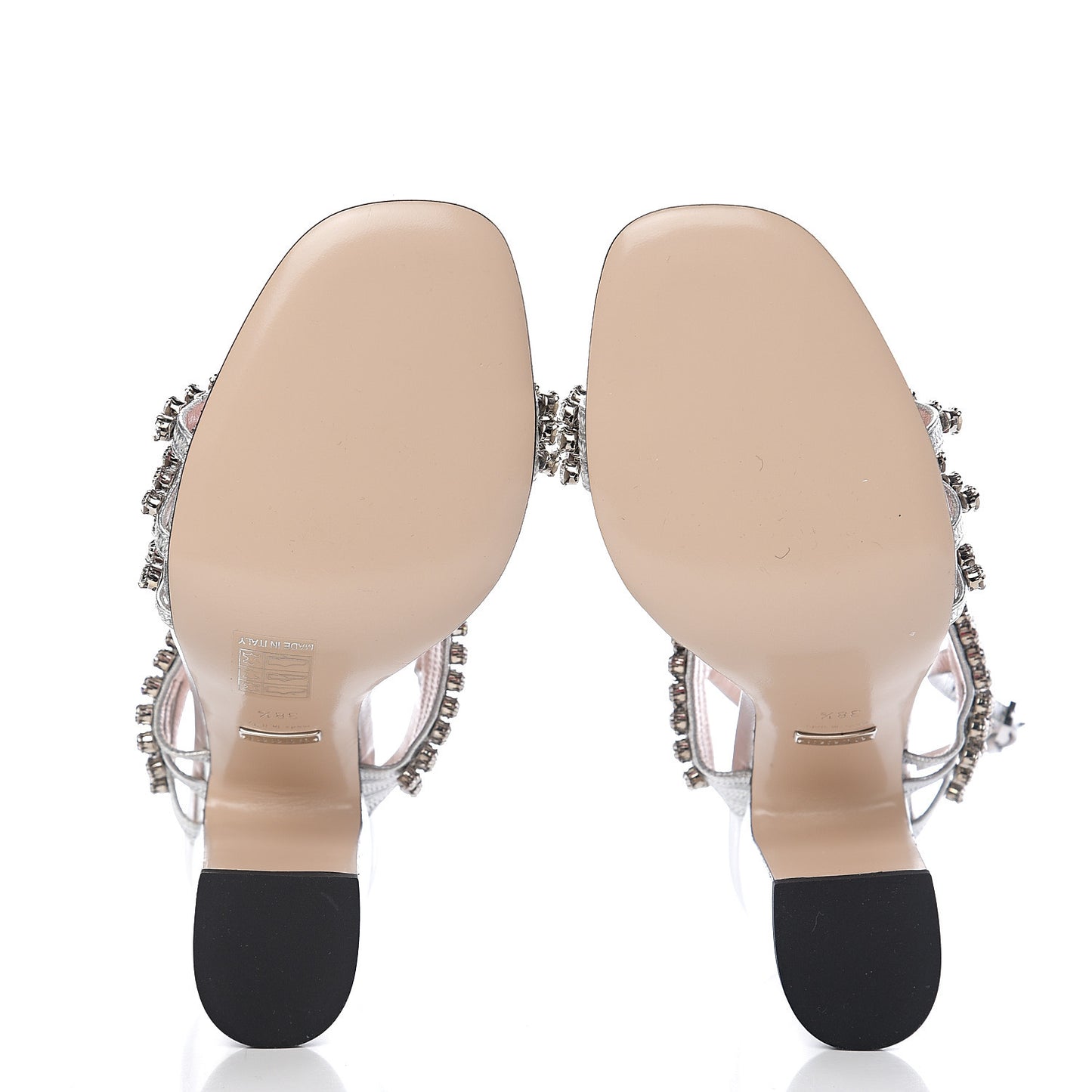 Nappa Silk Crystal Bertie High Heel Sandals 38.5 Argento